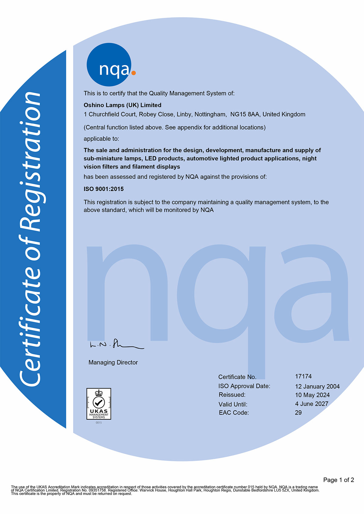 UKAS accredited Quality Management System